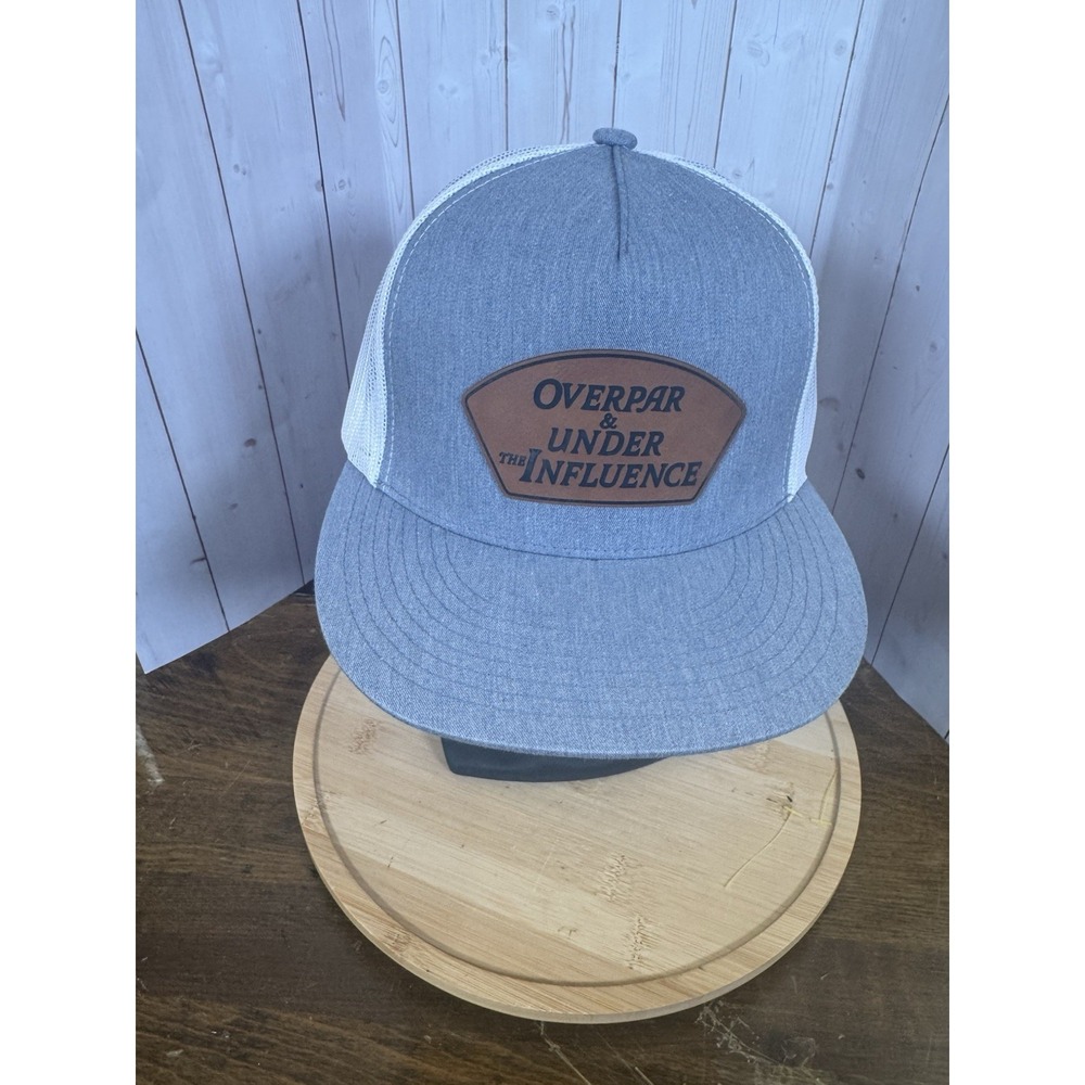 Over Par and Under the Influence Golf Leather Patch Hat Funny Pun Dad Joke